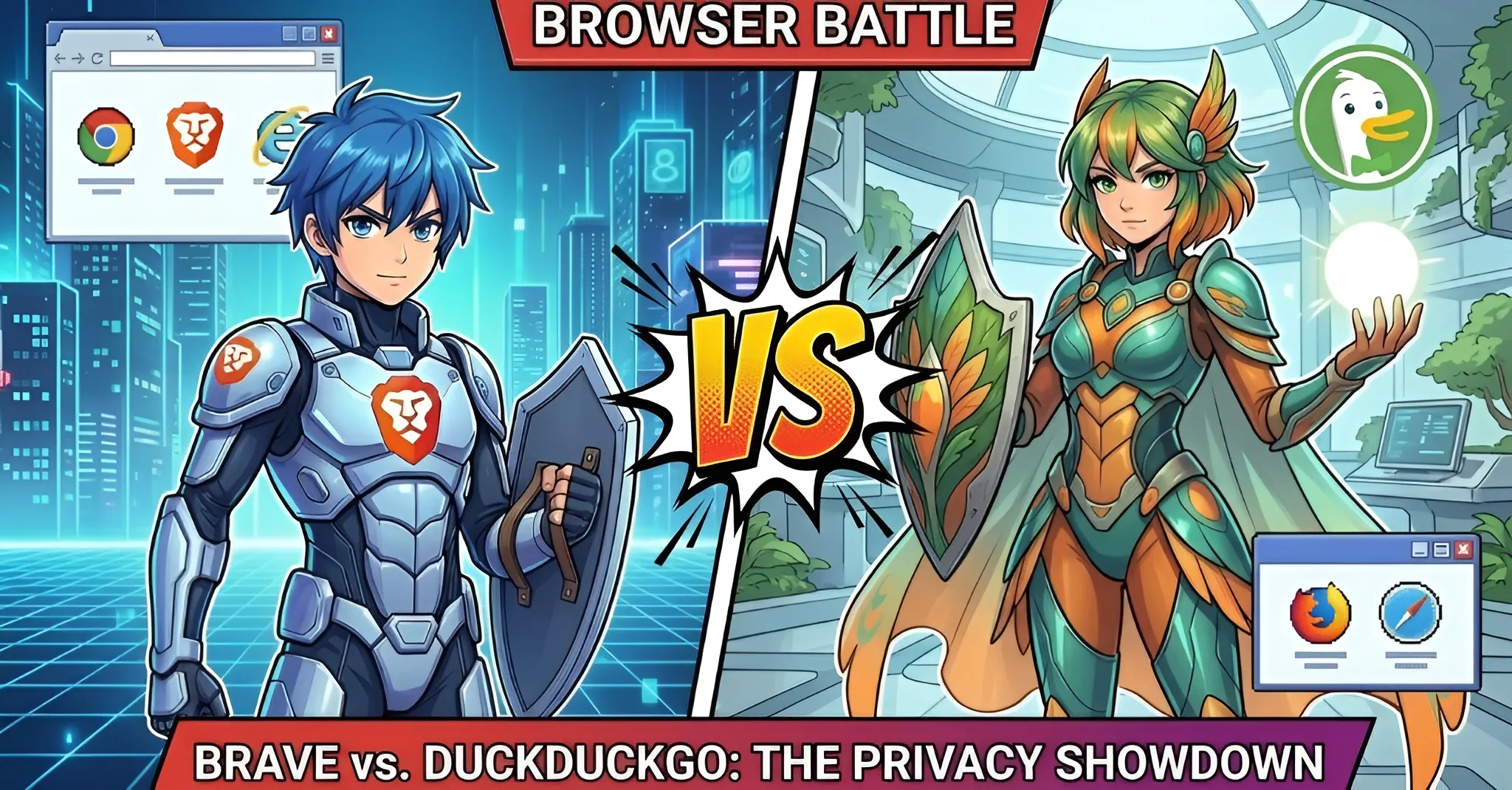 Brave Browser vs DuckDuckGo comparison showing privacy features, performance benchmarks, and feature differences for privacy-conscious users in 2026
